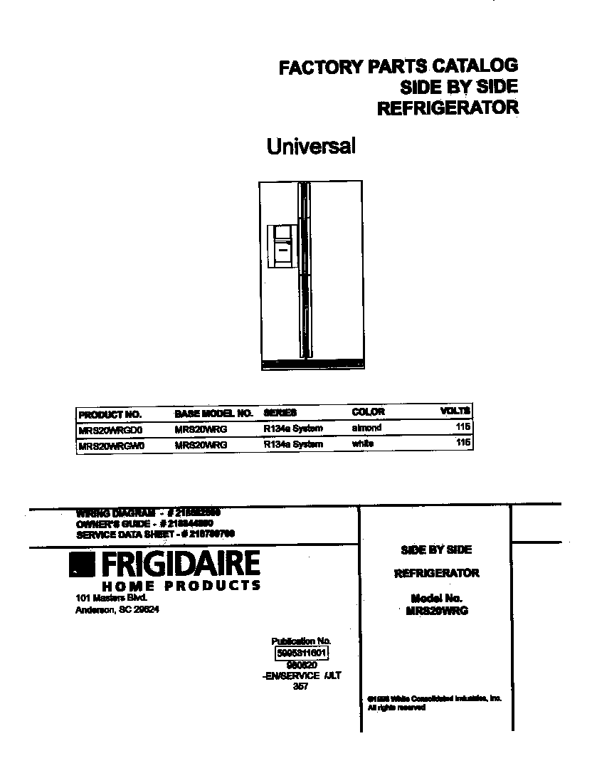 Universal/Multiflex (Frigidaire) MRS20WRGW0 cover diagram