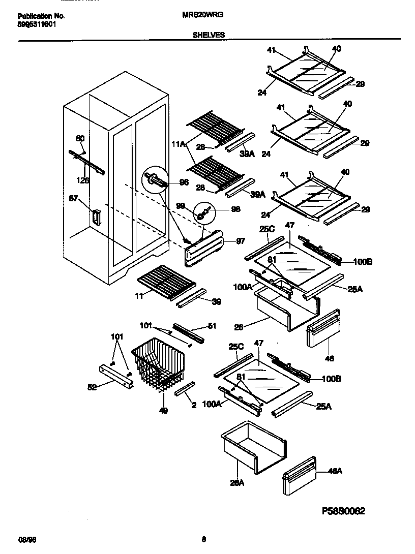 Universal/Multiflex (Frigidaire) MRS20WRGW0 shelves diagram