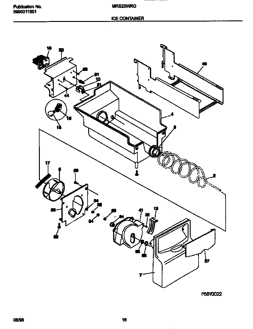 Universal/Multiflex (Frigidaire) MRS20WRGW0 ice container diagram
