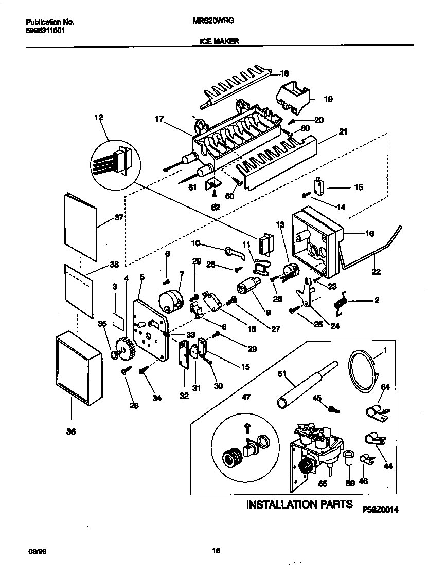 Universal/Multiflex (Frigidaire) MRS20WRGW0 ice maker diagram