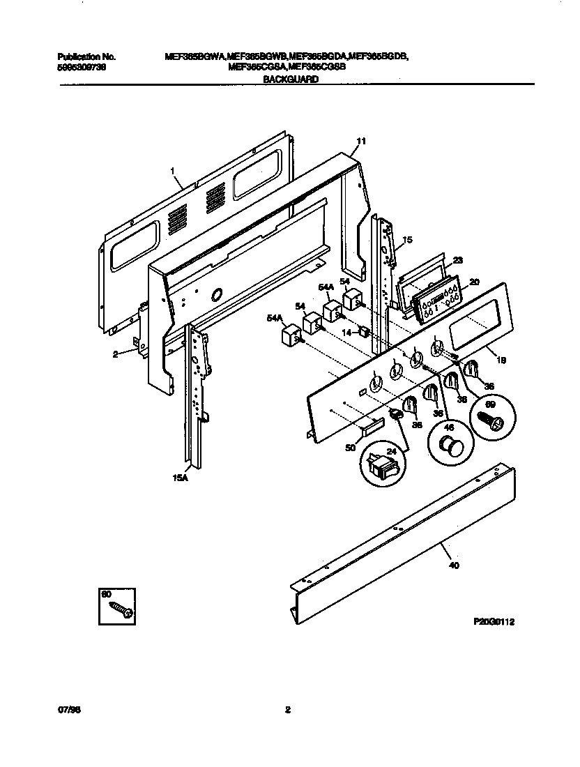 Universal/Multiflex (Frigidaire) MEF365BGWA backguard diagram