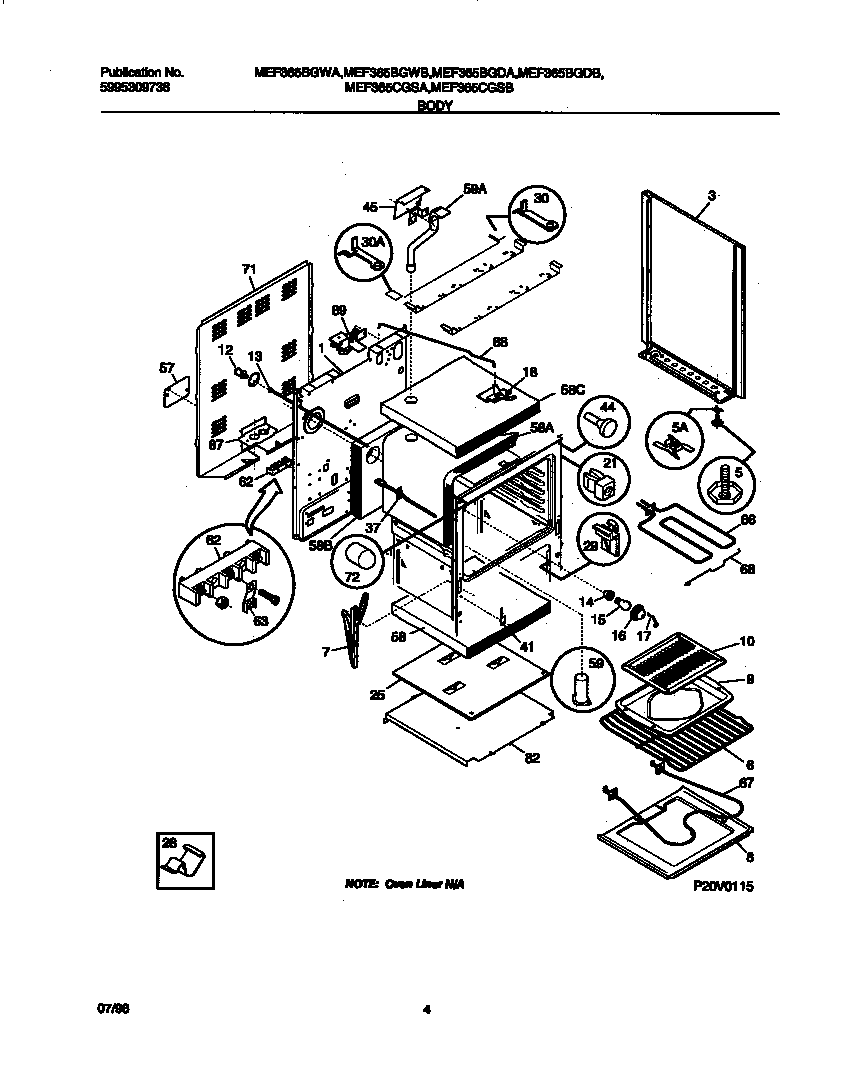 Universal/Multiflex (Frigidaire) MEF365BGWA body diagram