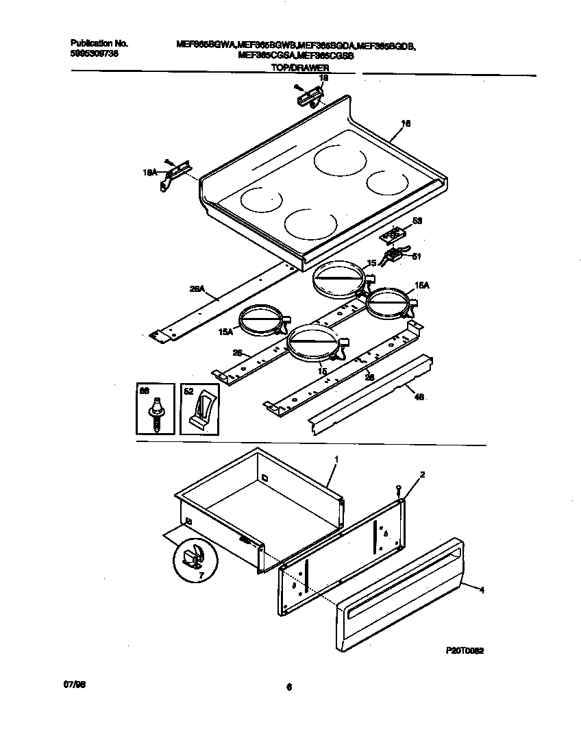 Universal/Multiflex (Frigidaire) MEF365BGWA top/drawer diagram