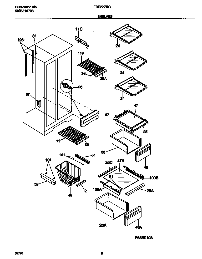 Frigidaire FRS22ZRGW0 shelves diagram