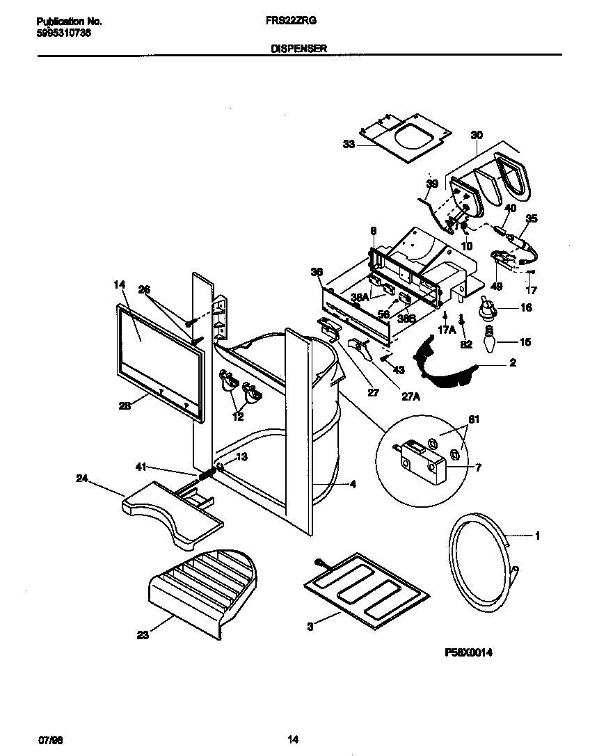 Frigidaire FRS22ZRGW0 ice dispenser diagram