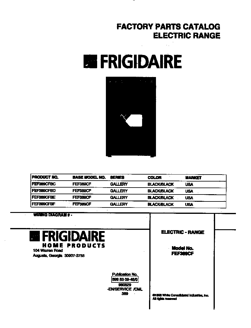 Frigidaire FEF389CFBD cover diagram