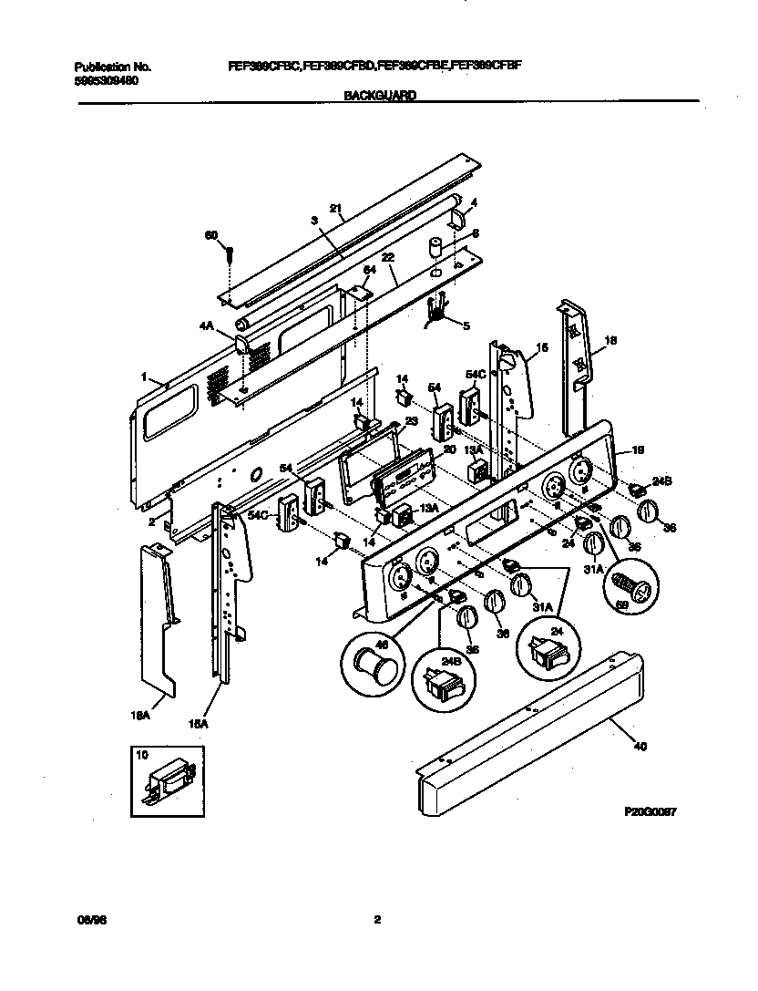 Frigidaire FEF389CFBD backguard diagram