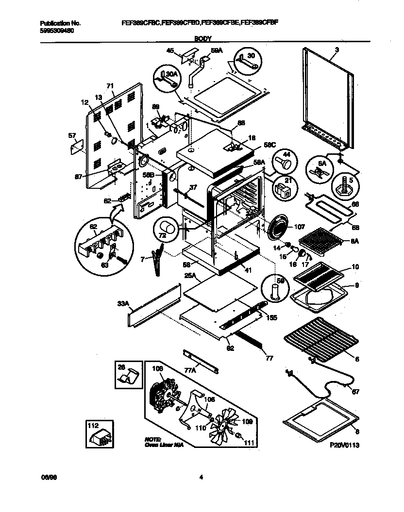 Frigidaire FEF389CFBD body diagram