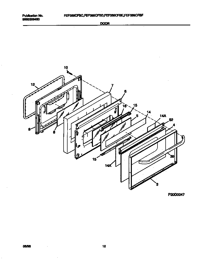Frigidaire FEF389CFBD door diagram