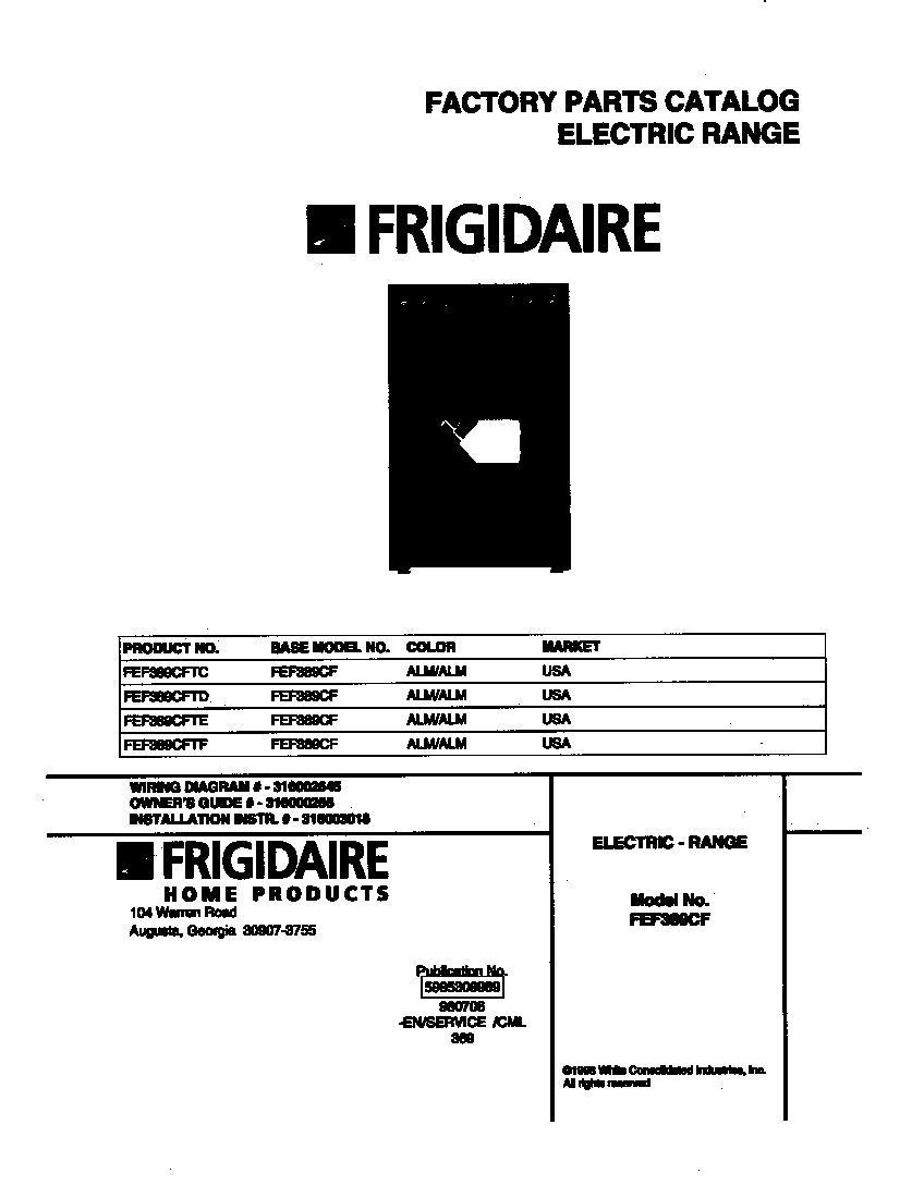 Frigidaire FEF389CFTC cover diagram