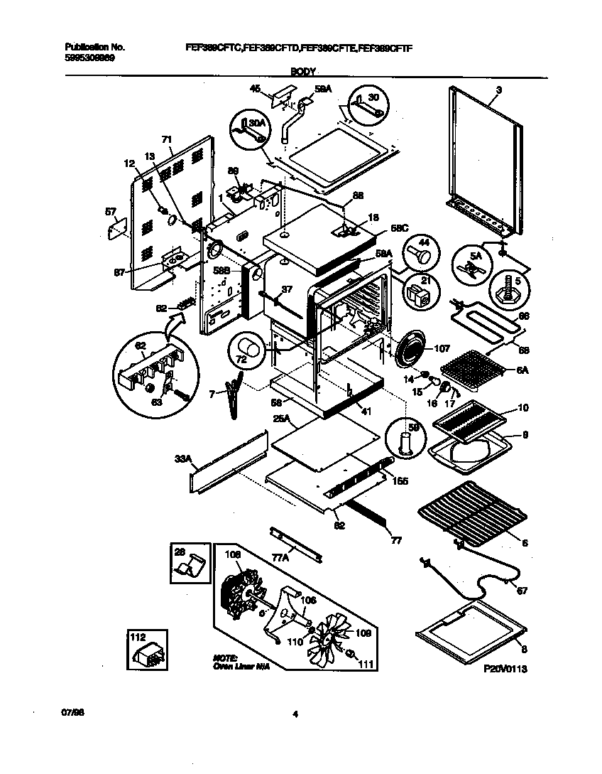 Frigidaire FEF389CFTC body diagram