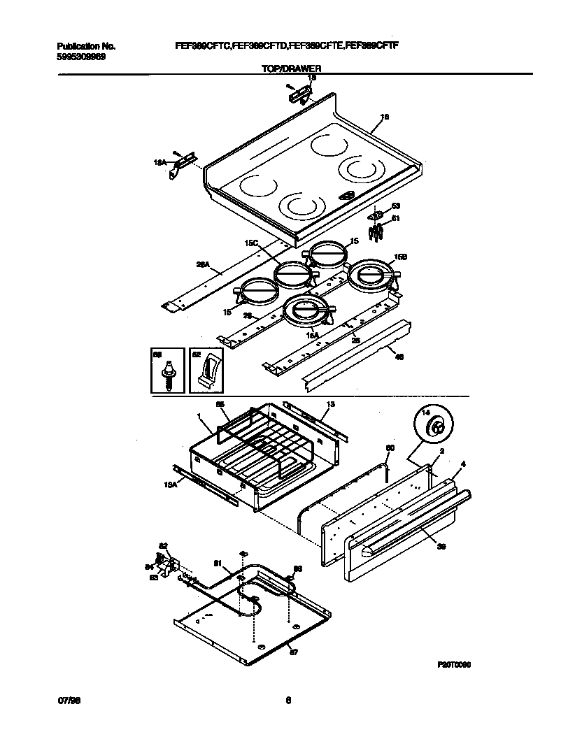 Frigidaire FEF389CFTC top/drawer diagram