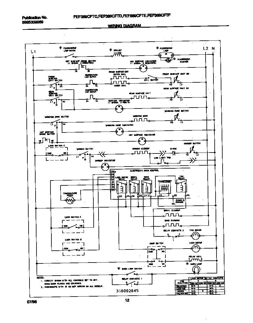 Frigidaire FEF389CFTC wiring diagram diagram