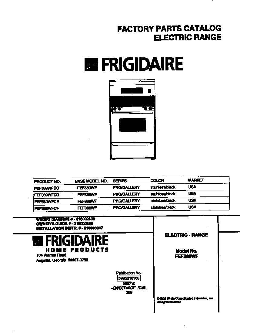 Frigidaire FEF389WFCD cover diagram