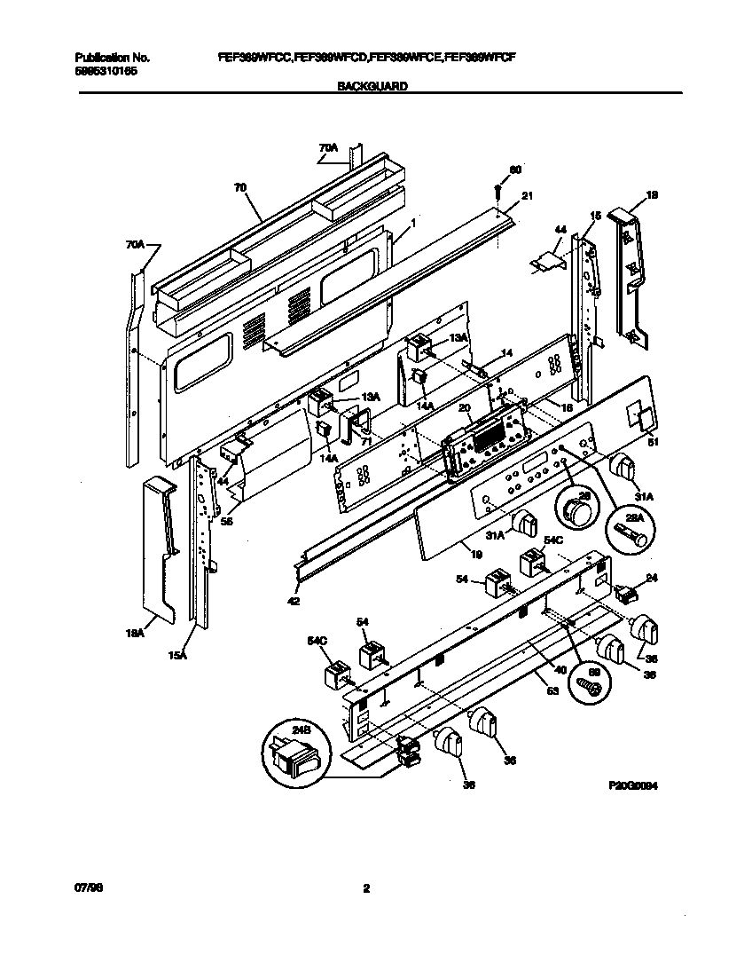 Frigidaire FEF389WFCD backguard diagram