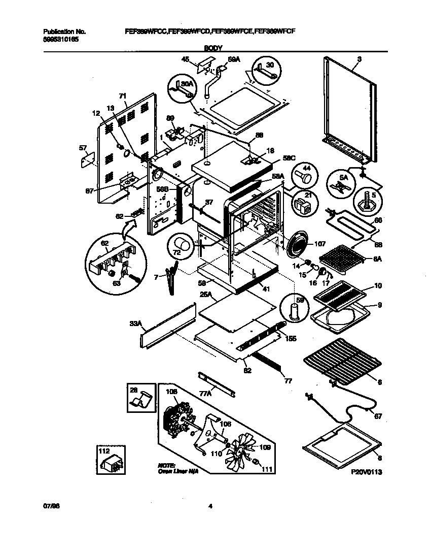 Frigidaire FEF389WFCD body diagram