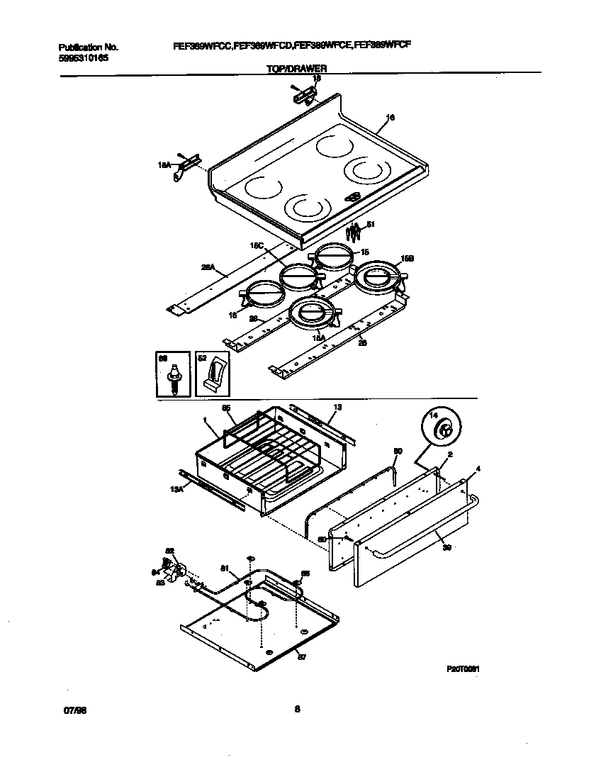 Frigidaire FEF389WFCD top/drawer diagram