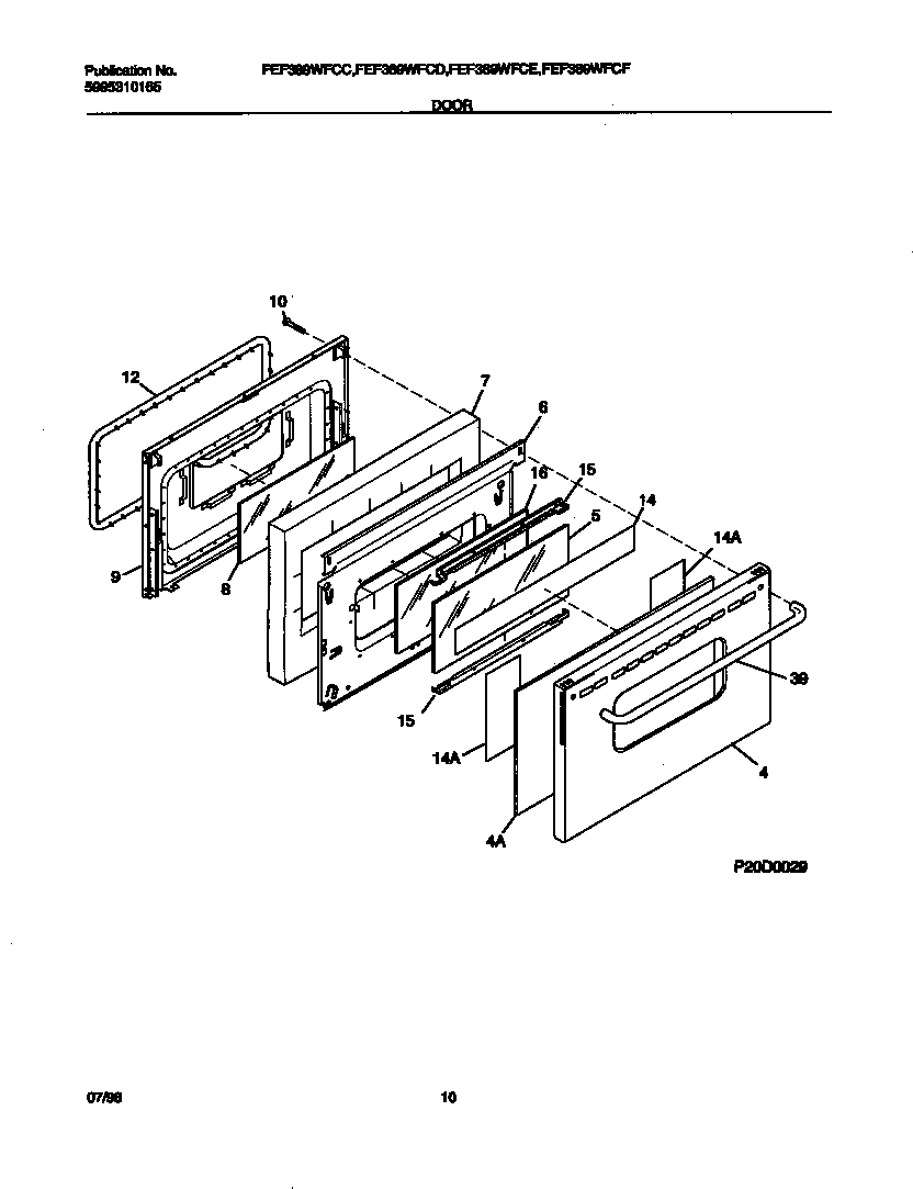 Frigidaire FEF389WFCD door diagram