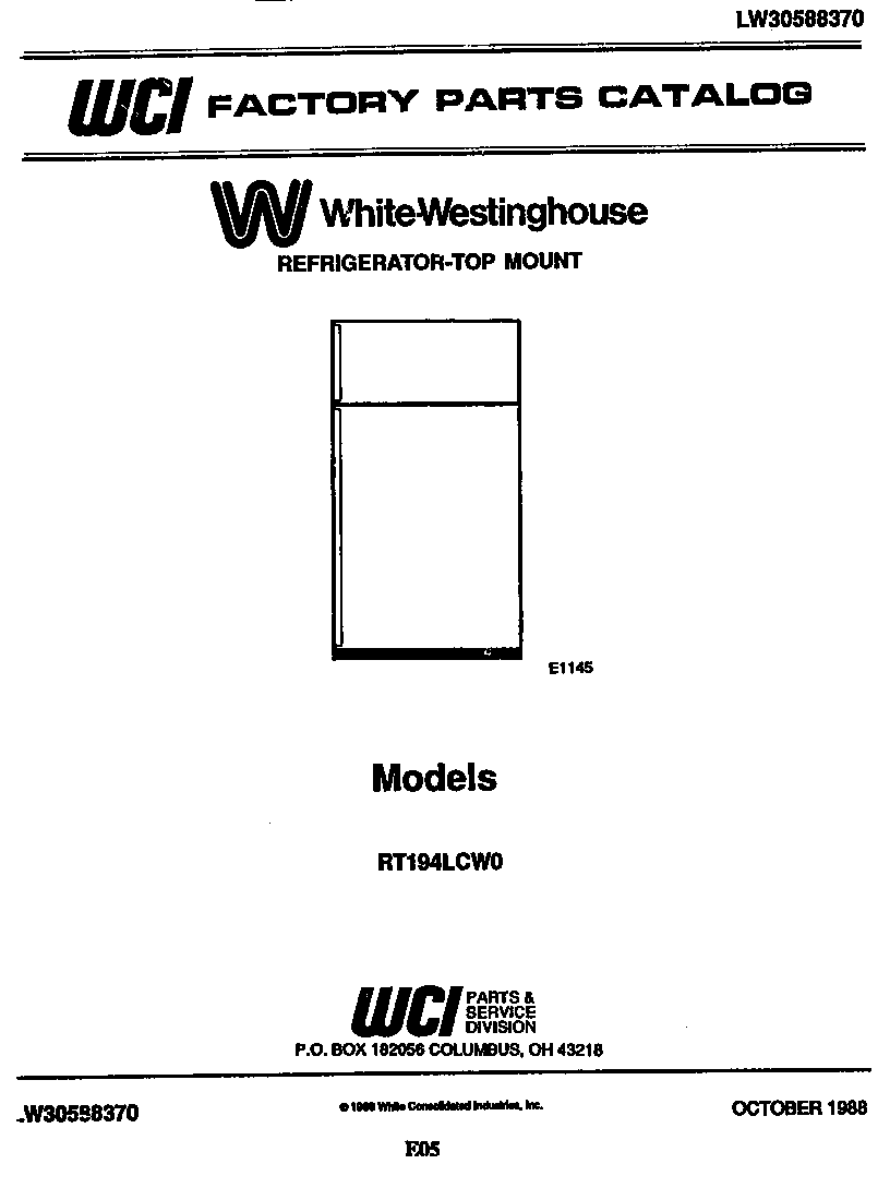 White-Westinghouse RT194LCW0 cover diagram