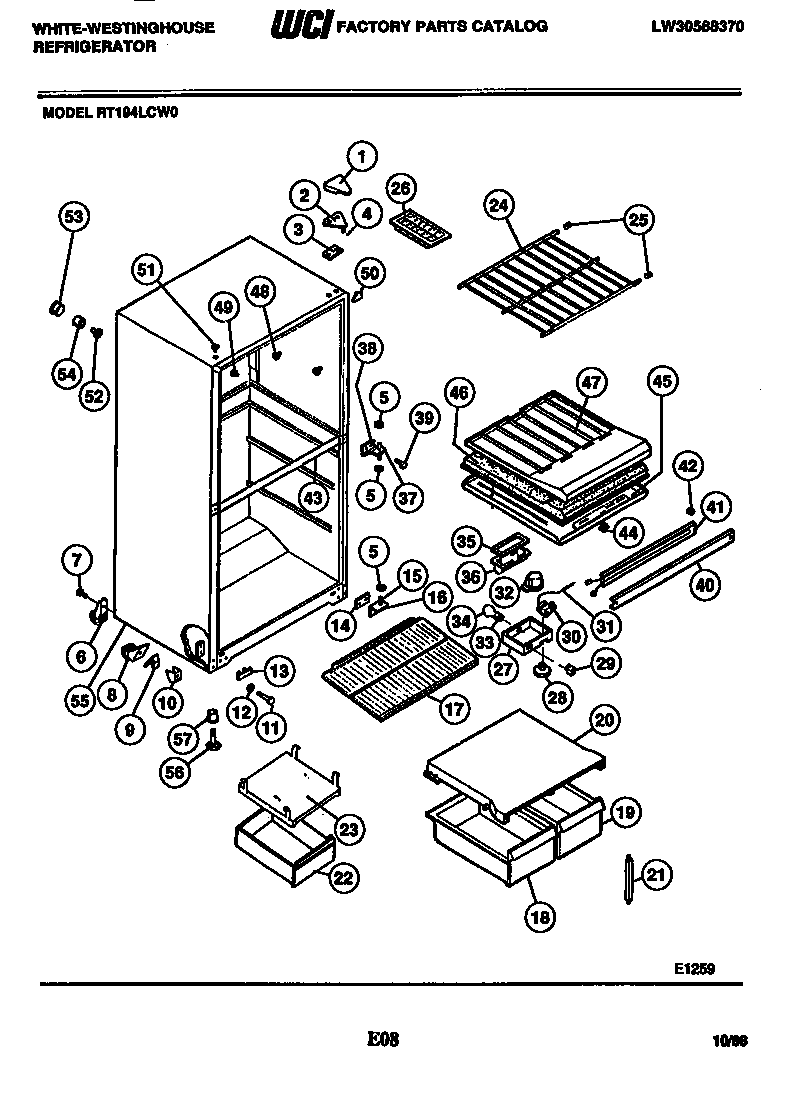 White-Westinghouse RT194LCW0 shelves diagram