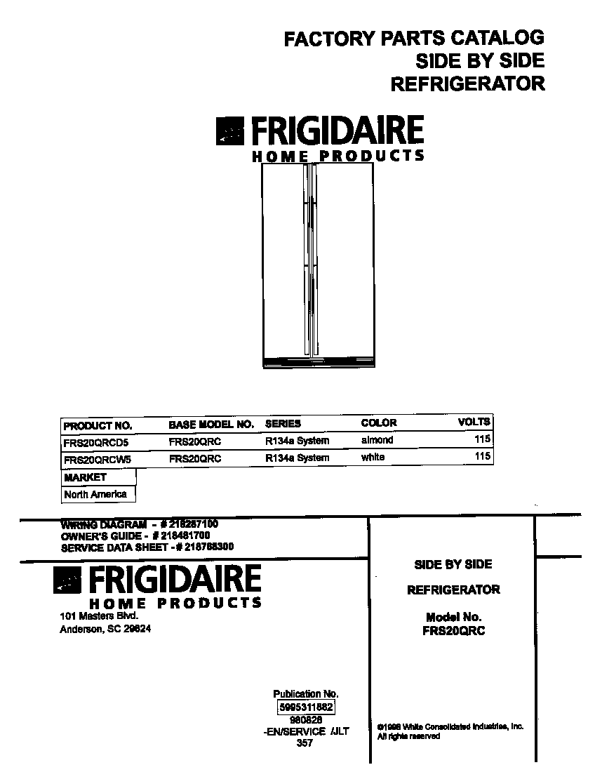 Frigidaire FRS20QRCW5 cover diagram