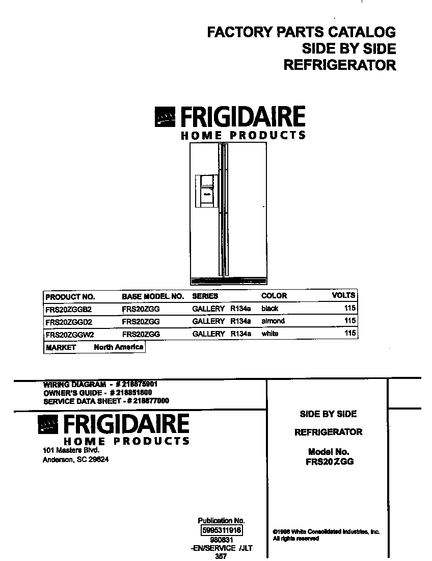 Frigidaire FRS20ZGGD2 cover diagram
