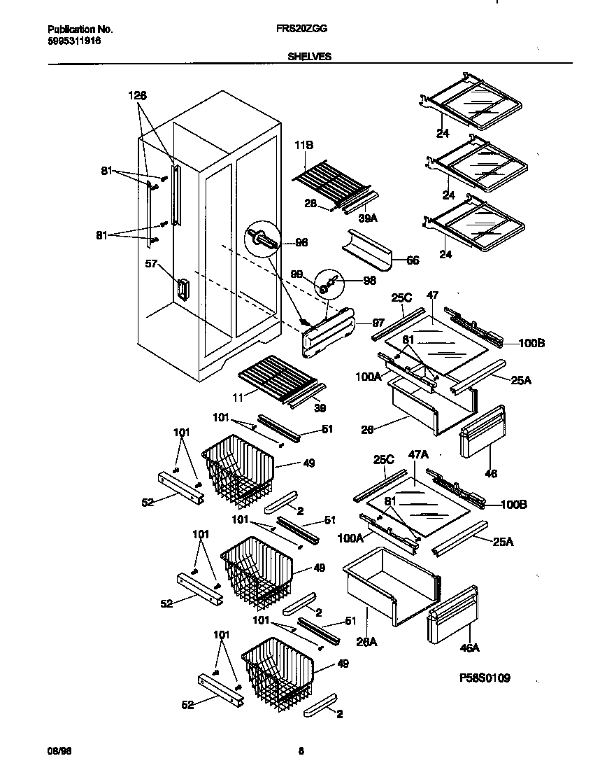 Frigidaire FRS20ZGGD2 shelves diagram