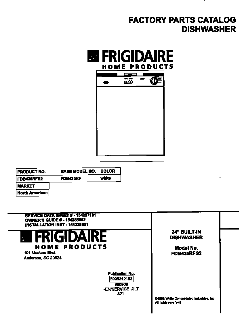 Frigidaire FDB435RFS2 cover diagram