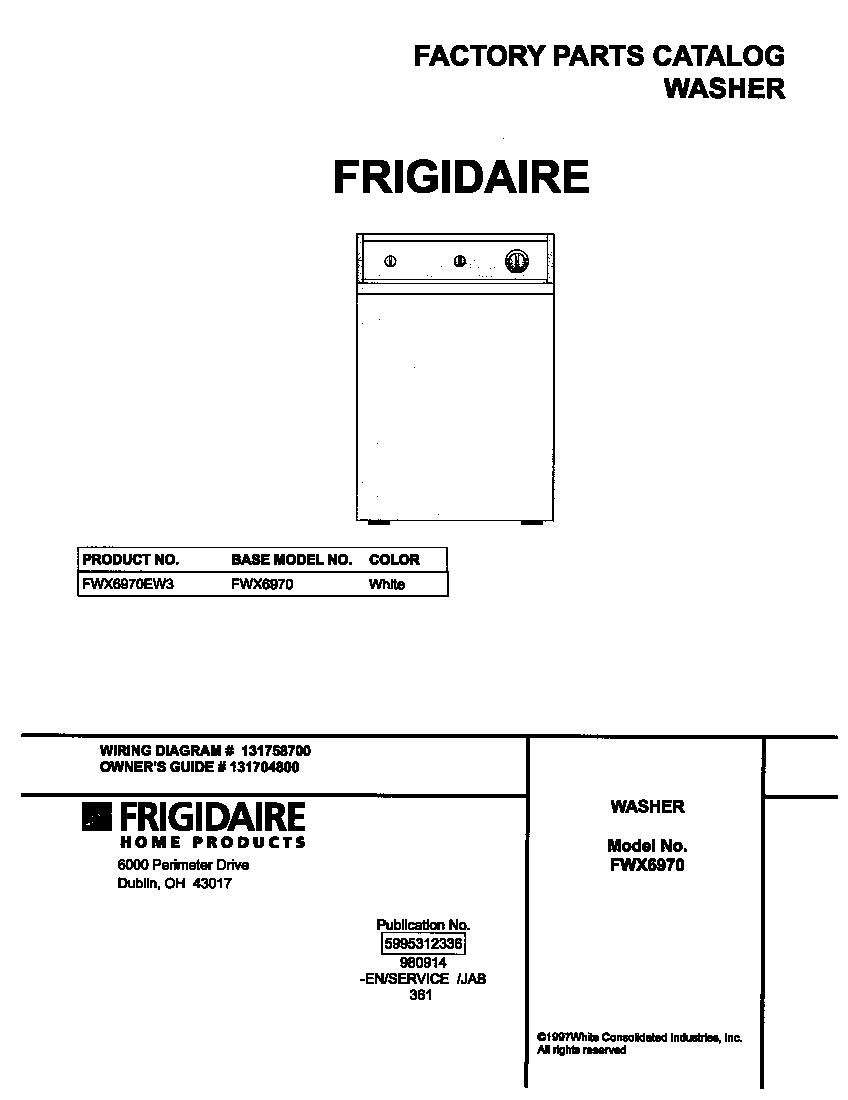 Frigidaire FWX6970EW3 cover diagram