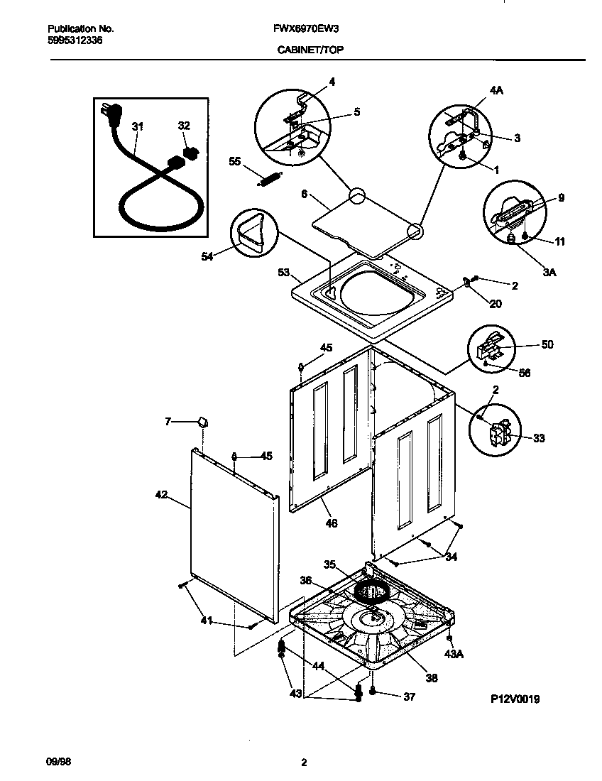 Frigidaire FWX6970EW3 wshr cab, top diagram