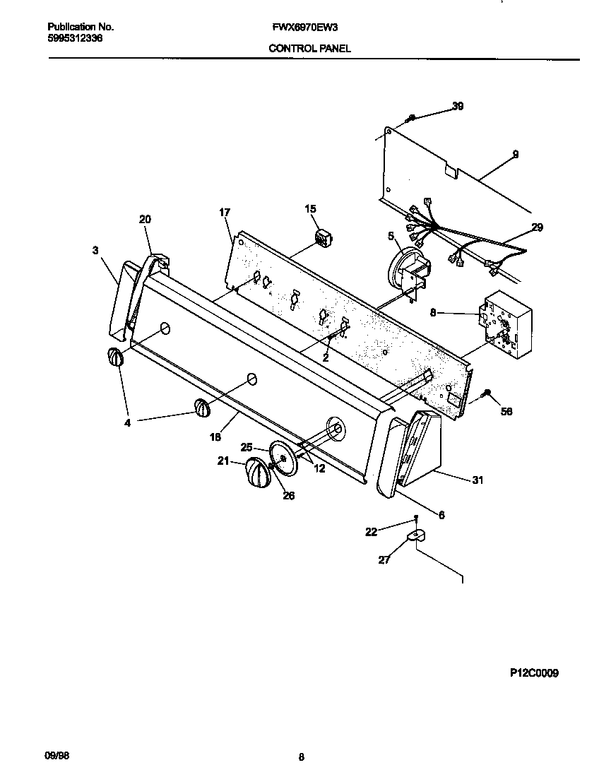 Frigidaire FWX6970EW3 control panel diagram
