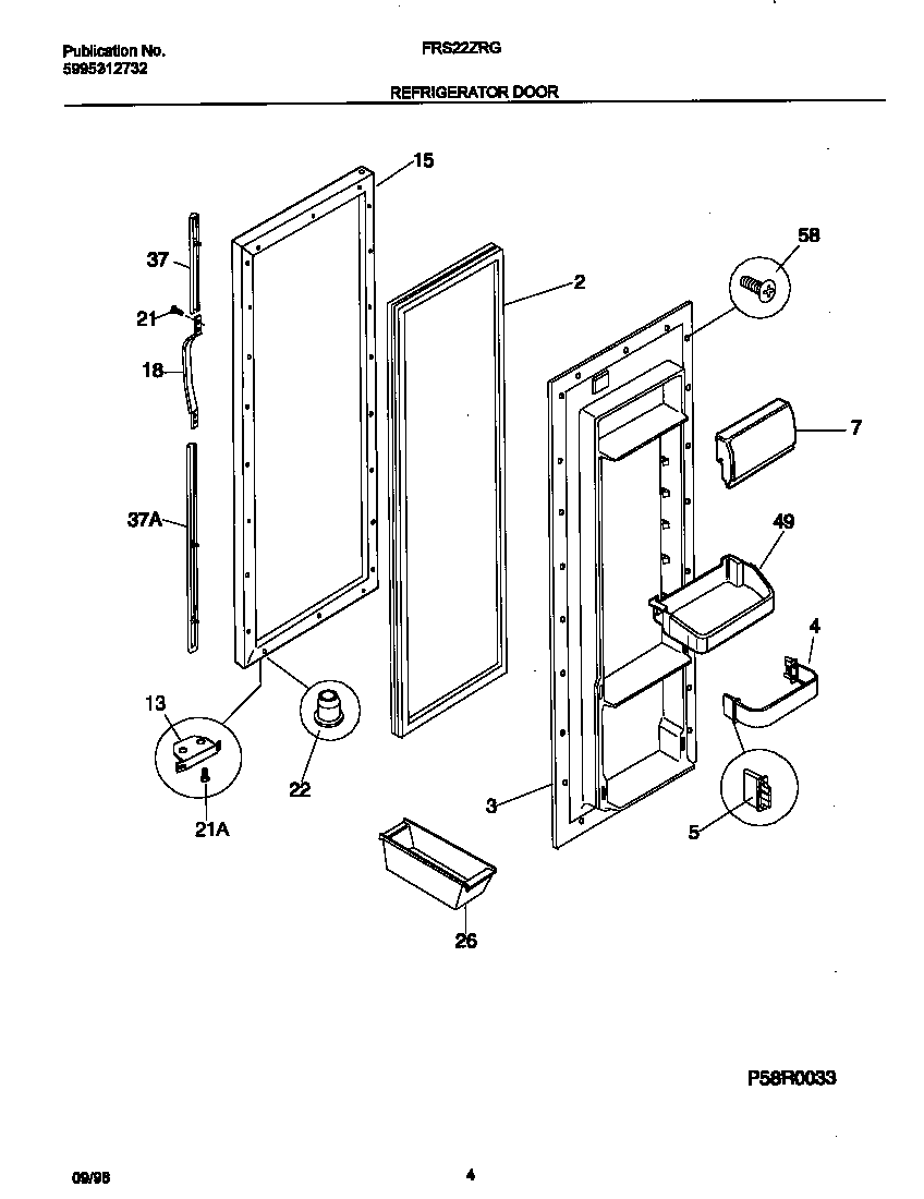 Frigidaire FRS22ZRGW2 refr door diagram