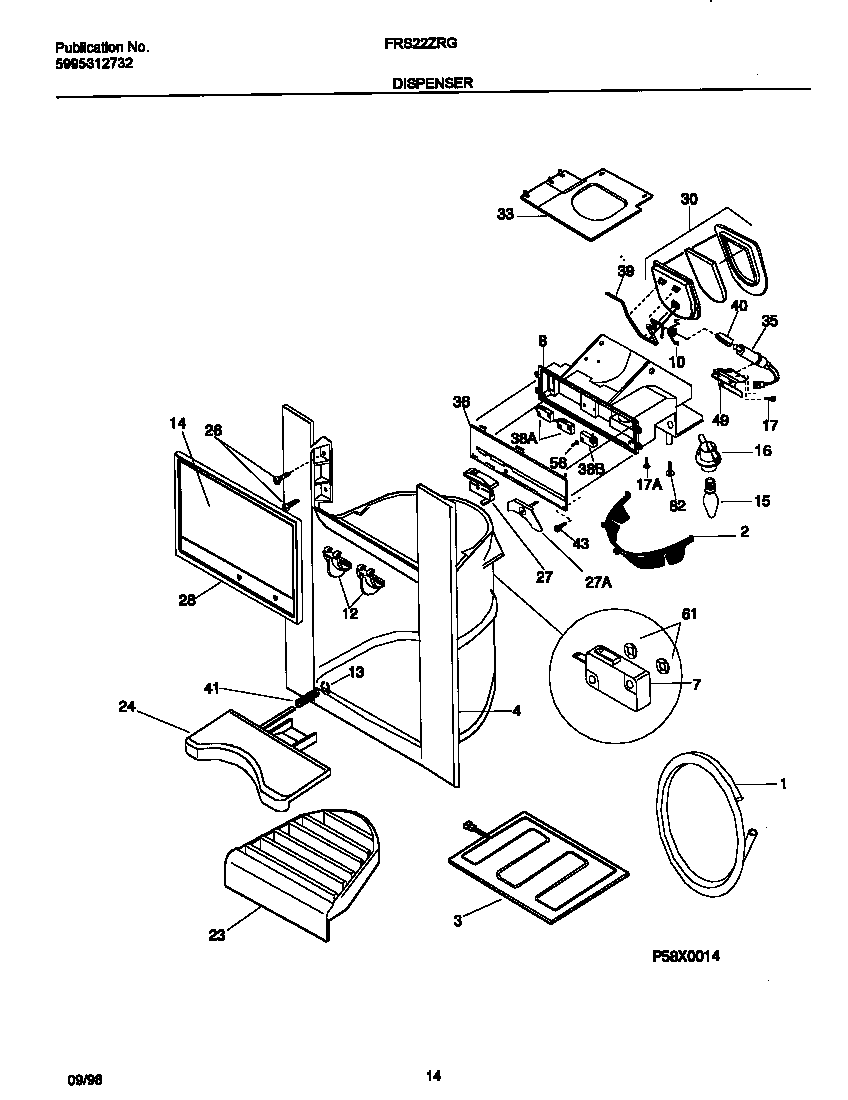 Frigidaire FRS22ZRGW2 ice dispenser diagram