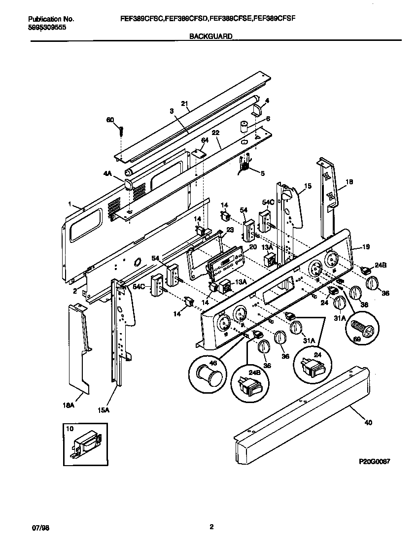 Frigidaire FEF389CFSC backguard diagram