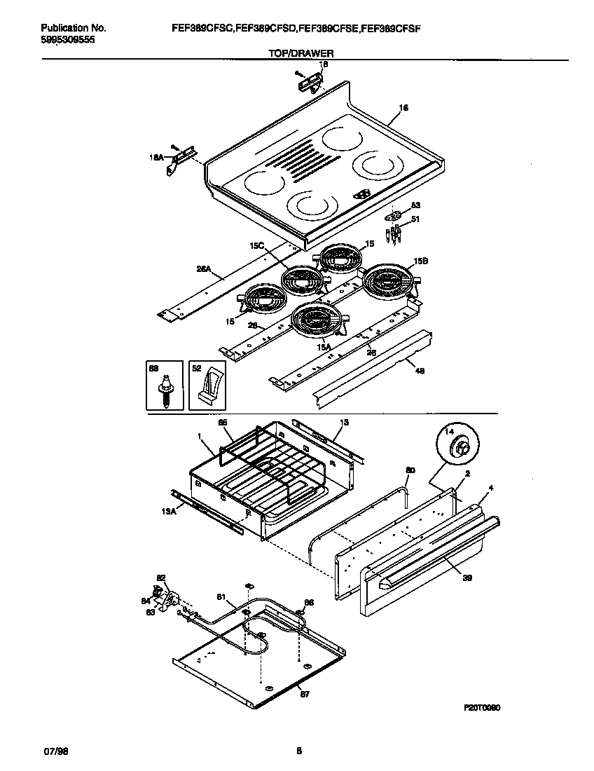 Frigidaire FEF389CFSC top/drawer diagram