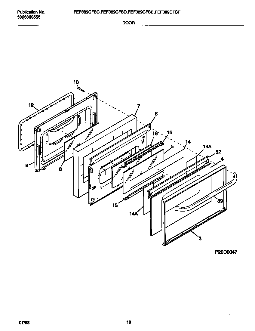 Frigidaire FEF389CFSC door diagram