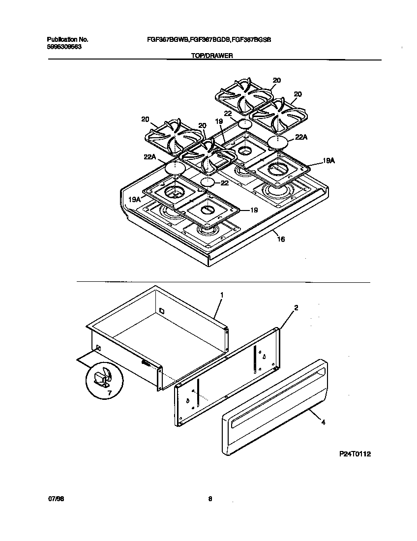 Frigidaire FGF367CGSB top/drawer diagram