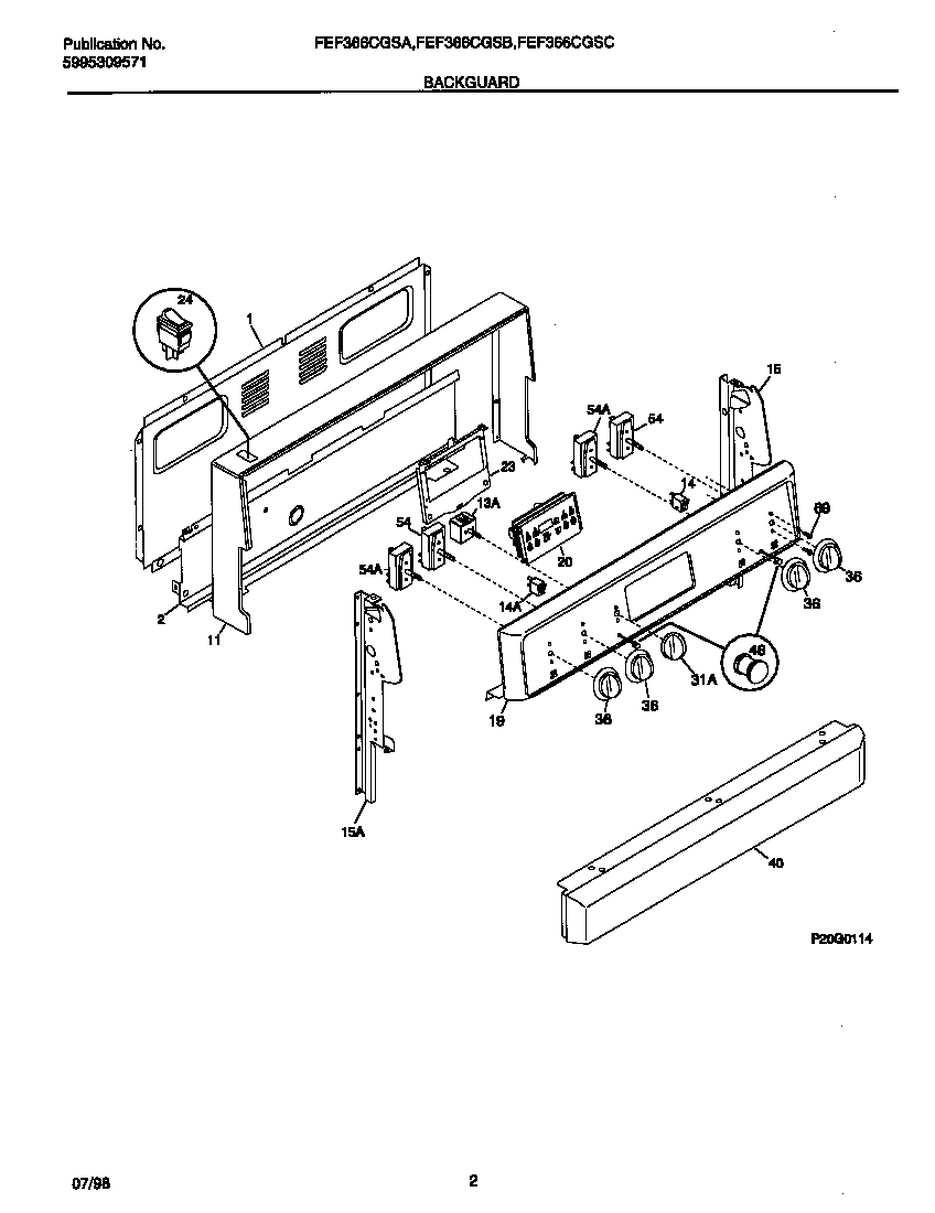 Frigidaire FEF366CGSB backguard diagram
