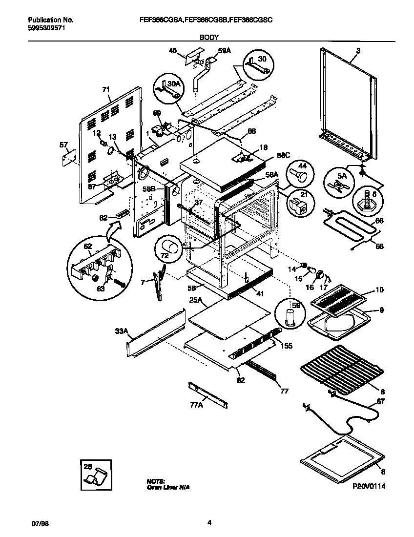 Frigidaire FEF366CGSB body diagram