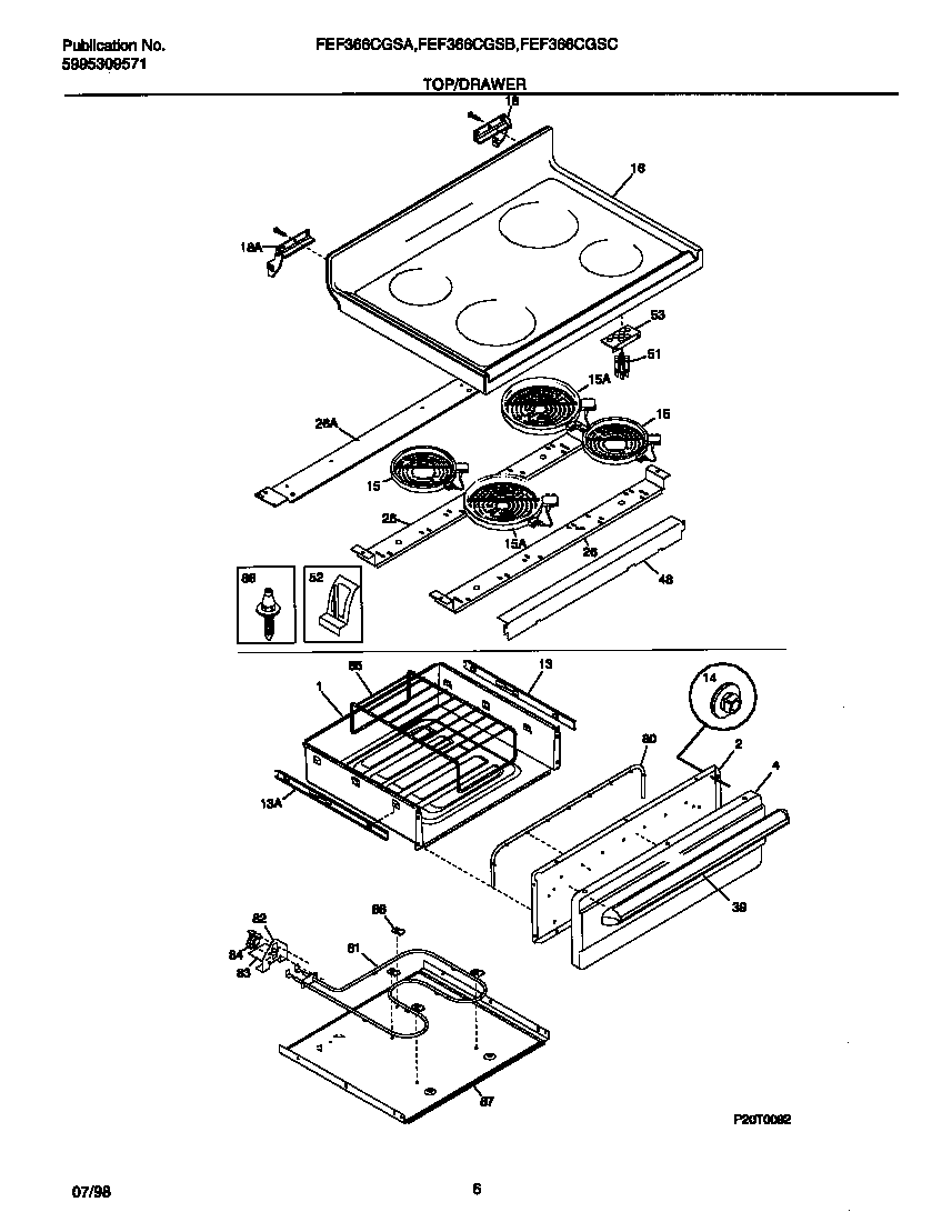 Frigidaire FEF366CGSB top/drawer diagram