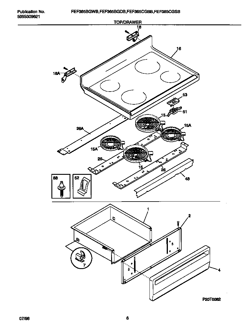 Frigidaire FEF365CGSB top/drawer diagram