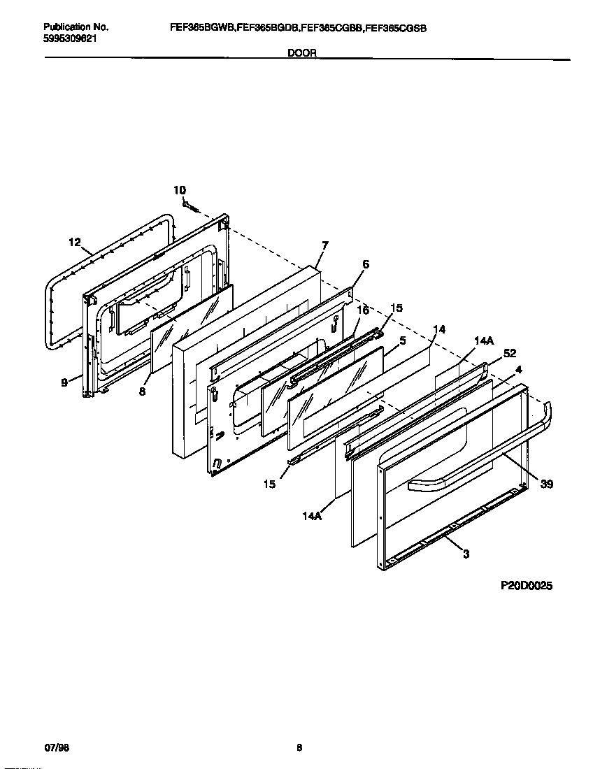 Frigidaire FEF365CGSB door diagram