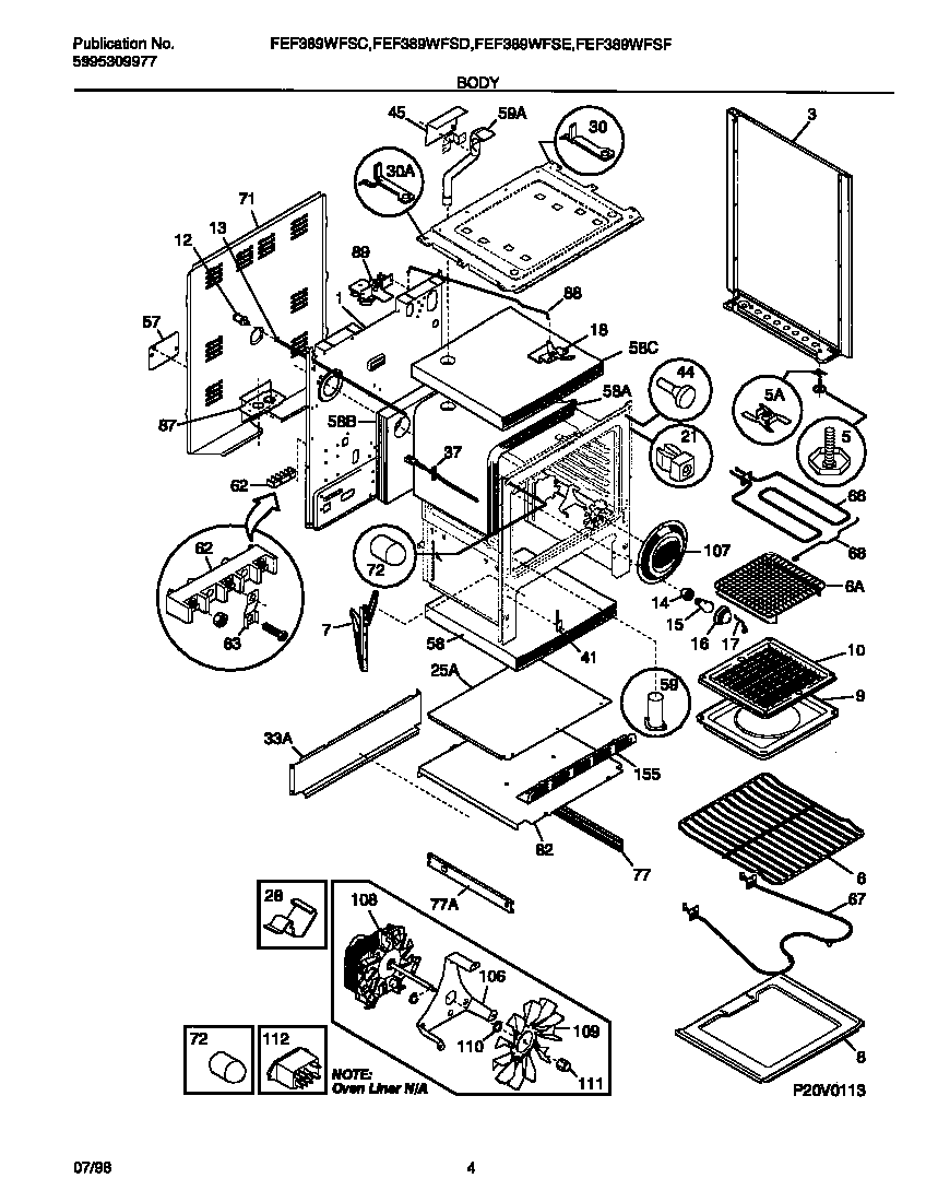 Frigidaire FEF389WFSC body diagram