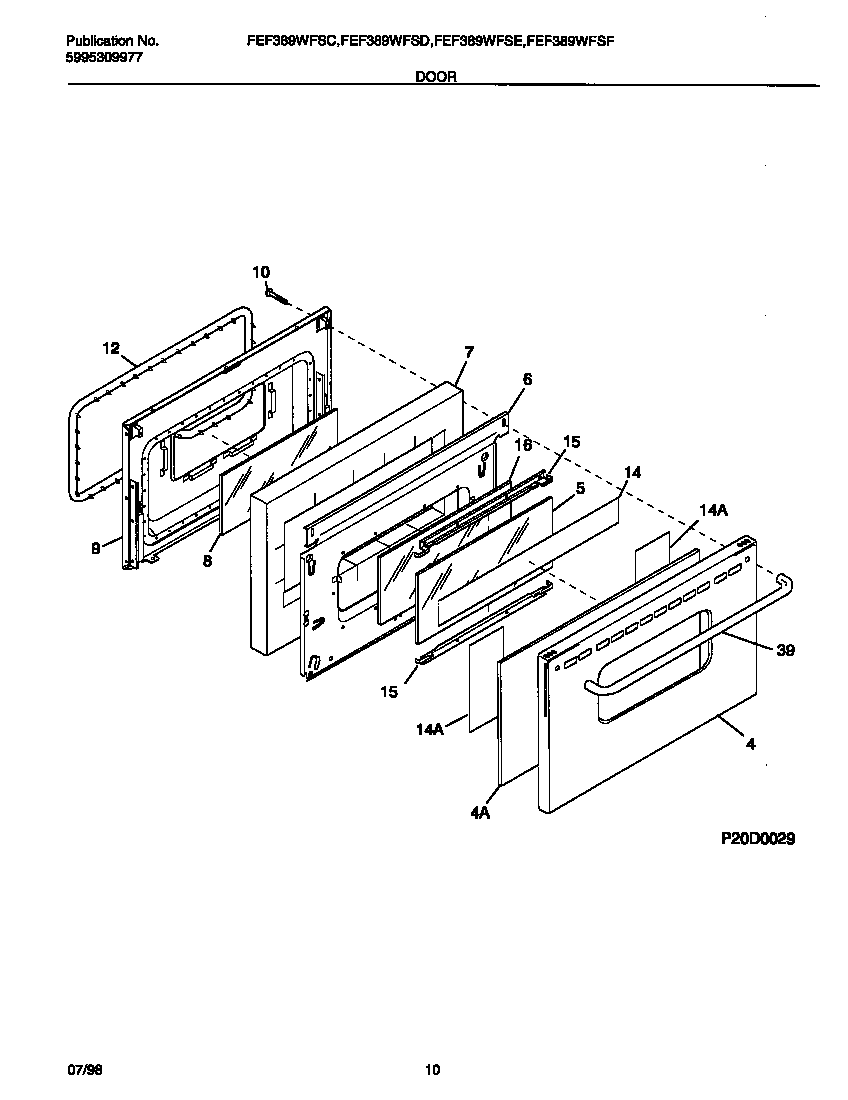 Frigidaire FEF389WFSC door diagram