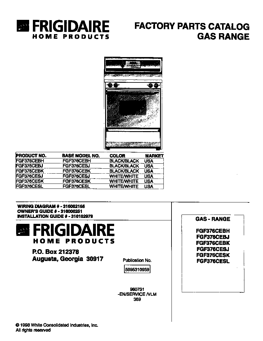 Frigidaire FGF376CESJ cover diagram