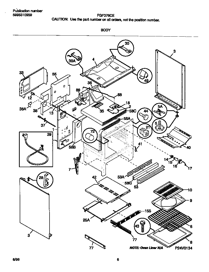 Frigidaire FGF376CESJ body diagram