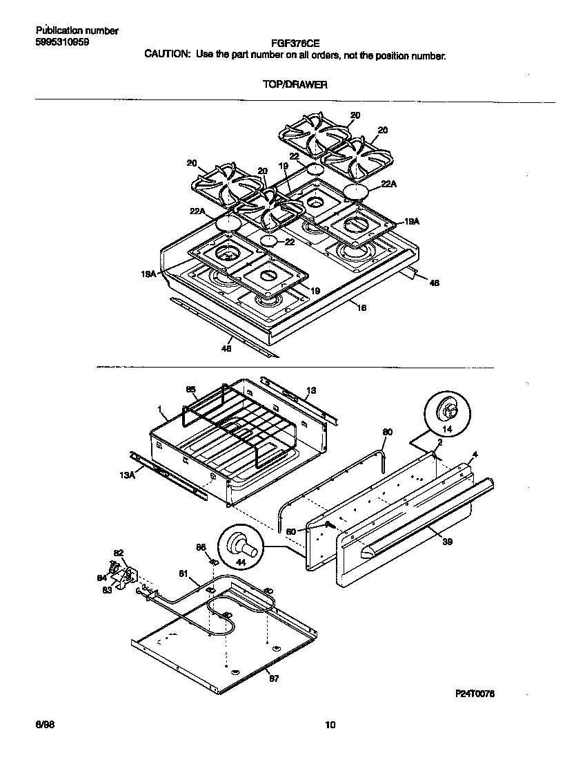 Frigidaire FGF376CESJ top/drawer diagram