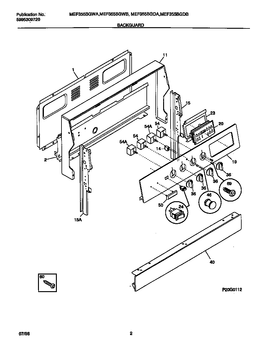 Universal/Multiflex (Frigidaire) MEF355BGWA backguard diagram