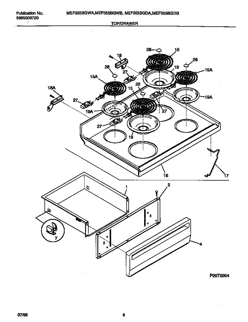 Universal/Multiflex (Frigidaire) MEF355BGWA top/drawer diagram