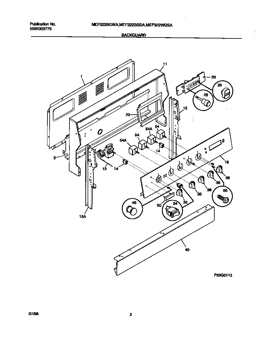 Universal/Multiflex (Frigidaire) MEF322SGWA backguard diagram